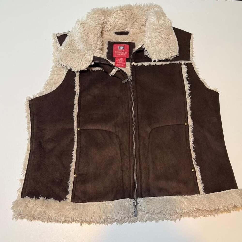 Vintage 1990s Faded Glory Sherpa Lined Brown Cowboy Western Boho Festival Vest